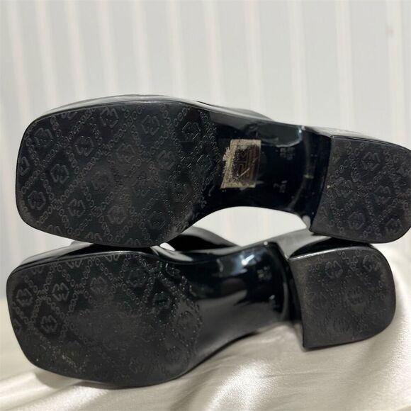 Jeffrey Campbell Black Patent Platform Mule Sandals Block Heel Size 7 US Y2K - Picture 7 of 9